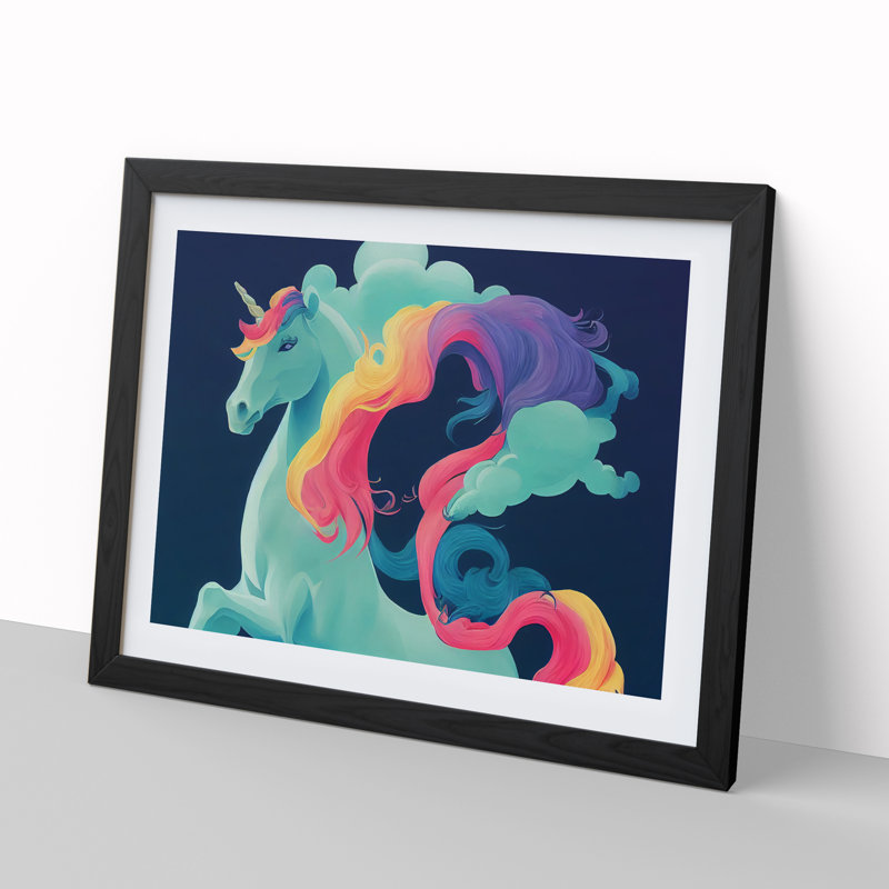 Wonderful Unicorn - Single Picture Frame Painting, 46cm H x 64cm W x 2cm D, Black