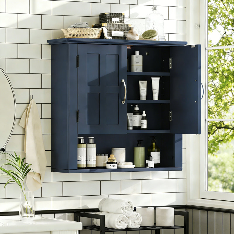 Armoire à pharmacie murale de salle de bain avec tablettes réglables, Marine