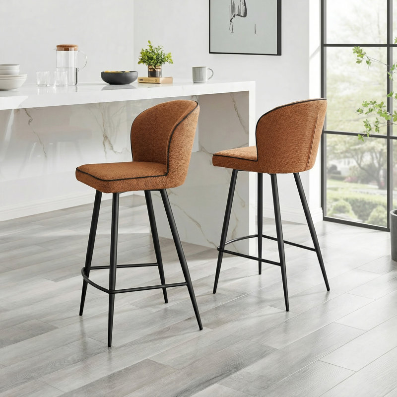 Ansel Breakfast Bar Stool - Luxury Fabric Upholstered Sleek Modern Design, Terracotta