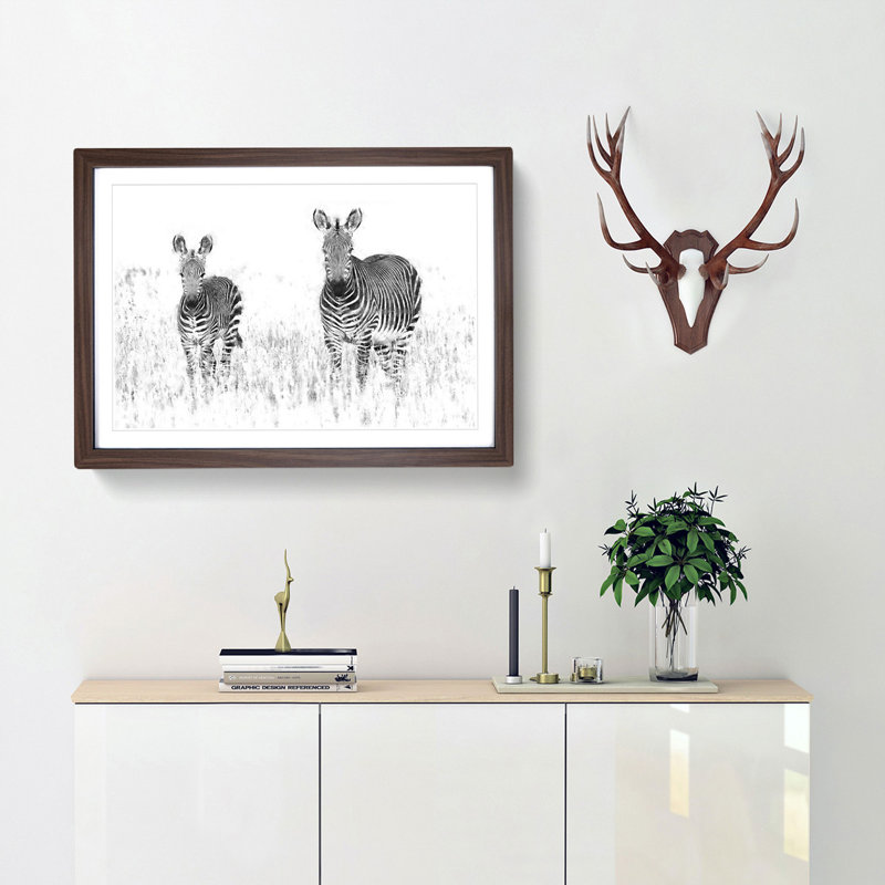 Two Zebras - Picture Frame Painting Print, 45cm H x 63cm W x 2cm D, Walnut Framed