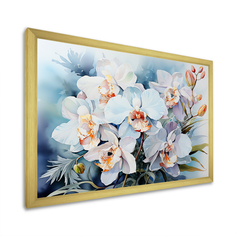Orchidées grises sur la plage sur toile, Cadre doré simple, H 12 po x l 20 po x P 1 po