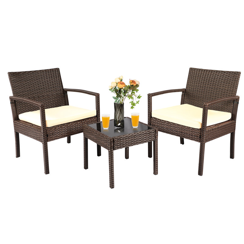 Ensemble de conversation en rotin 3 pièces avec coussins Antanique, Beige