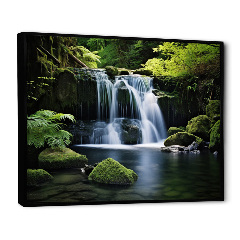 «Scenic Landscape Whispering Waters», reproduction d'art sur toile, H 30 po x l 40 po, Cadre flottant noir