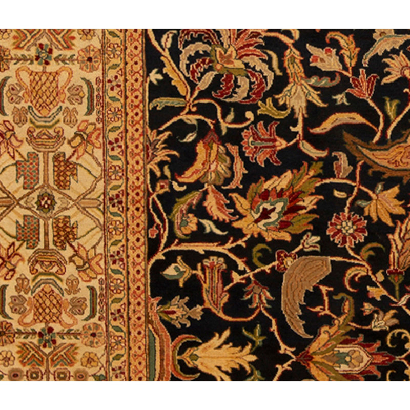 Hand Knotted Wool Oriental Area Rug in Blue And Cream