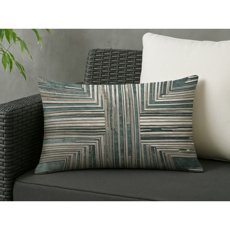 Coussin décoratif intérieur et extérieur Modern, Gris / blanc / vert / taupe abstrait, Rectangle H 20 po x l 14 po