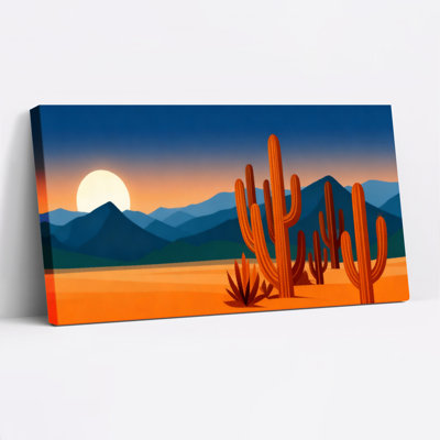 Paysage désertique avec cactus et montagnes, reproduction d'art sur toile tendue sur toile, ensemble de 1