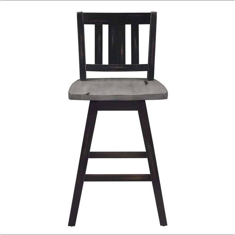 Ensemble de 2 chaises à hauteur de comptoir, ensemble de 2 chaises de cuisine pivotantes en bois d'hévéa massif gris noir
