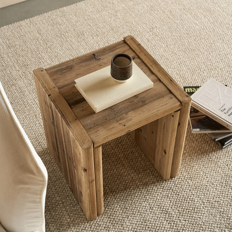 Solid Wood Top Block Side Table