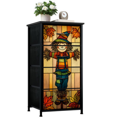 Commode pour chambre à coucher avec 4 tiroirs de rangement Commode de style rustique en verre teinté feuille d'érable automne