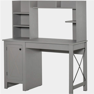 Bureau d'ordinateur avec huche et armoire HOMcom Farmhouse, bureau à domicile avec rangement, pour bureau, gris clair