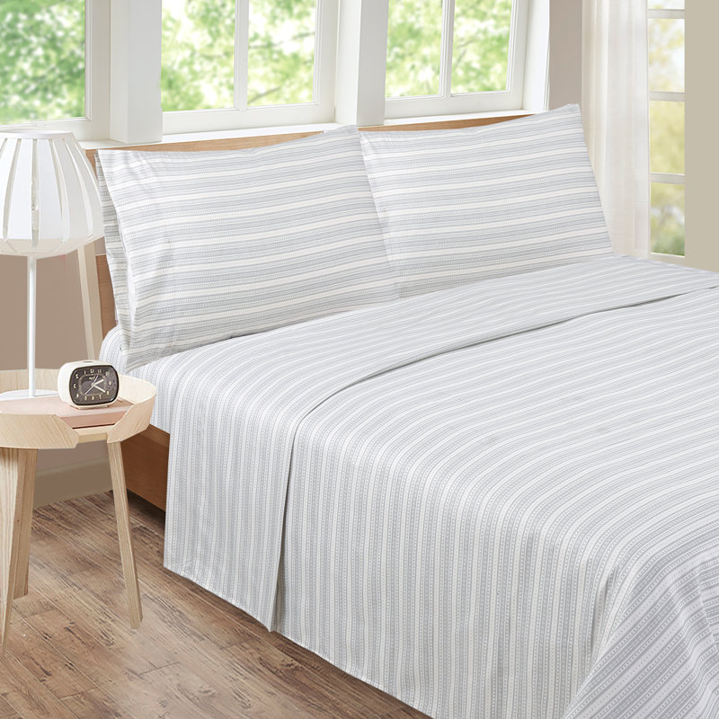 Ensemble de draps en microfibre Hijiri, Standard, Gris, Rayé