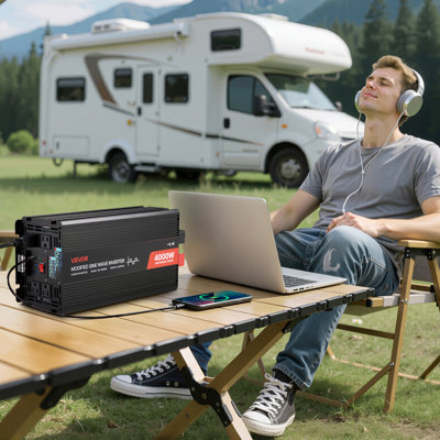 Onduleur de 4000 W, onduleur sinusoïdal modifié de 12V DC à 120V AC, chargeur de voiture solaire avec écran LCD, télécommande, 2 ports USB, 4 prises de courant alternatif, port de type C, pour véhicule récréatif, camion extérieur