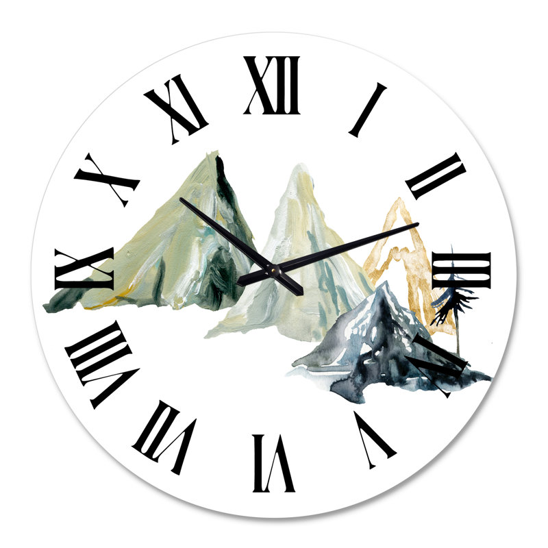 Hiver, paysage de montagne bleu foncé minimaliste I - horloge murale moderne, Moyenne