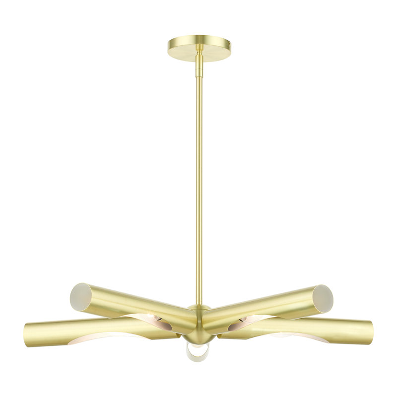 Lustre linéaire moderne Spoutnik 5 lumières Clearlake, Laiton satiné, Laiton satiné