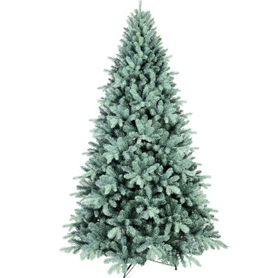 Arbre de Noël de 8 pi, couleur bleue, 2458 pointes, branche à charnières pour un démontage rapide, base en métal sécurisée teintée des Fêtes, branches faciles à assembler et décor renforcé