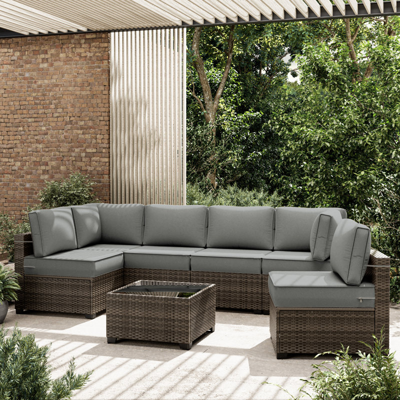 Outdoor 5" Replacement Cushion Set Seat/Back Cushions (Set Of 6 Cushions, 6 Backrests, 2 Corner Cushions)-Cushion Set Only