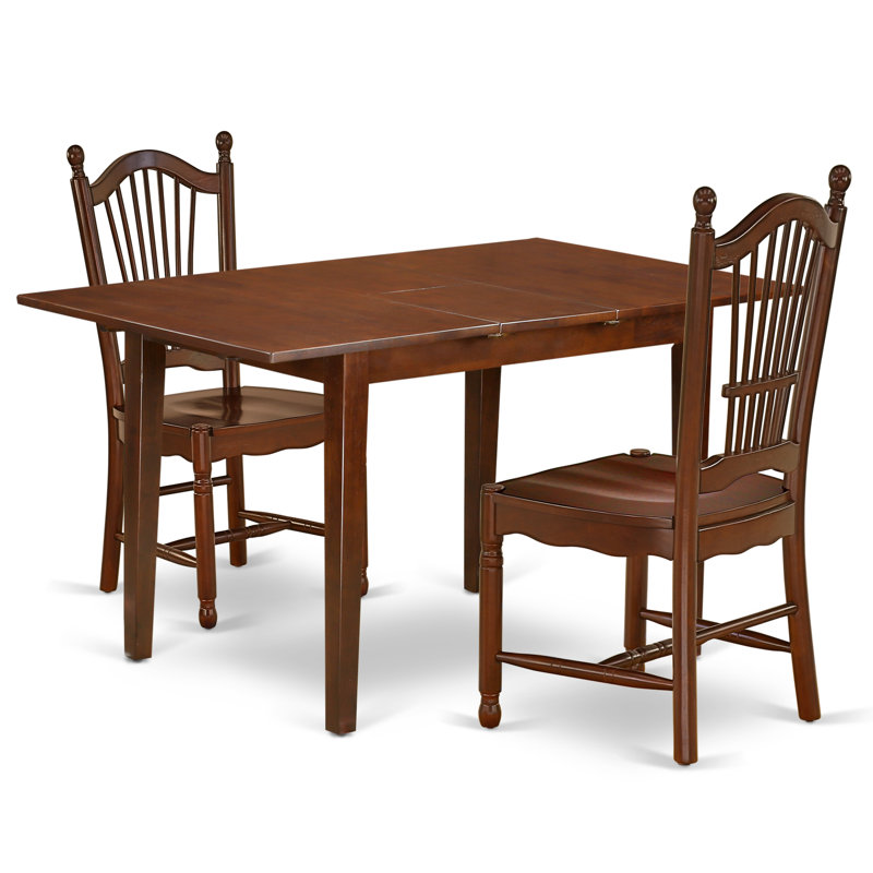 3 Piece Modern Dining Table Set Contains a Rectangle Wooden Table with Butterfly Leaf and 2 Dining Chairs, Mahogany