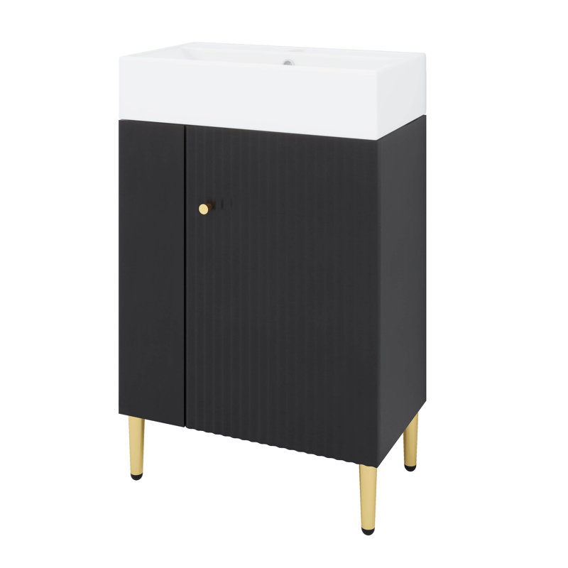 Petit meuble-lavabo 21,6 po avec lavabo, portes et tablettes de rangement, Noir