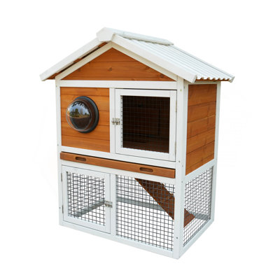 Rabbit Hutch Outdoor, Bunny Cage with Waterproof Roof, Removable Pull Out Tray, 2-tier Wooden Rabbit House for Small Animals, Rabbit Enclosure Suits