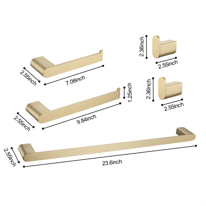 5- Piece Bathroom Hardware Set, Brushed Gold