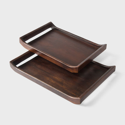  Acacia Wood Serving Tray Set of 2 in Urban Walnut Finish