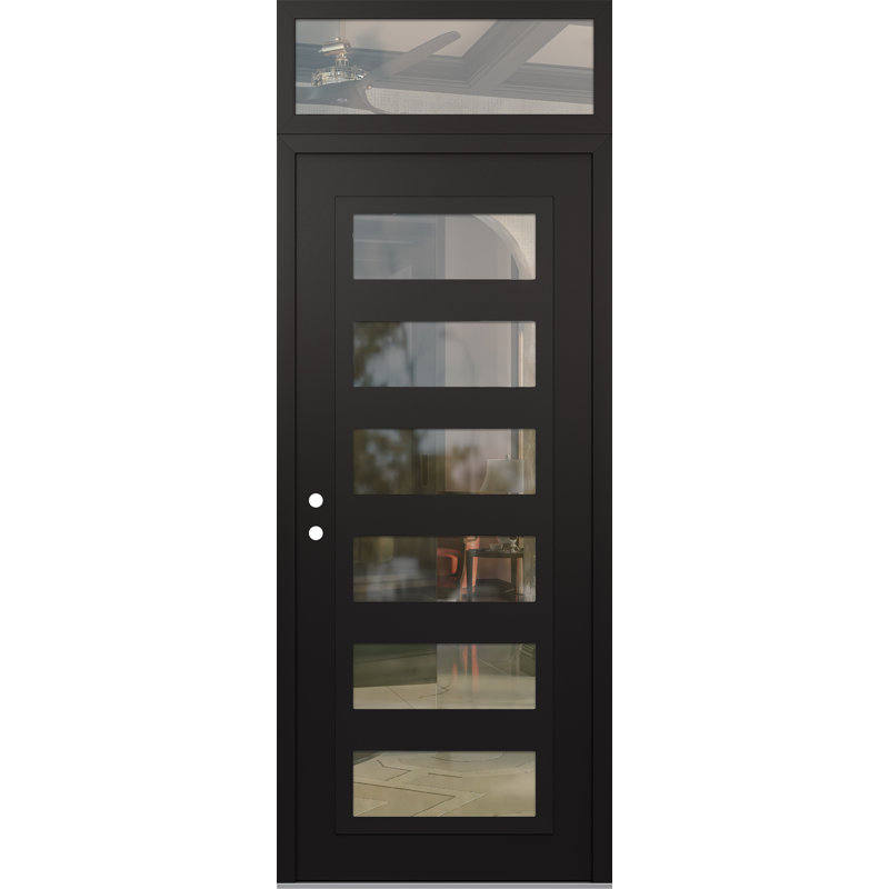 C9 droite 36 po X 96 po Panneau en acier noir et verre transparent noir et noir avec porte d'entrée avant en verre transparent avec traverse