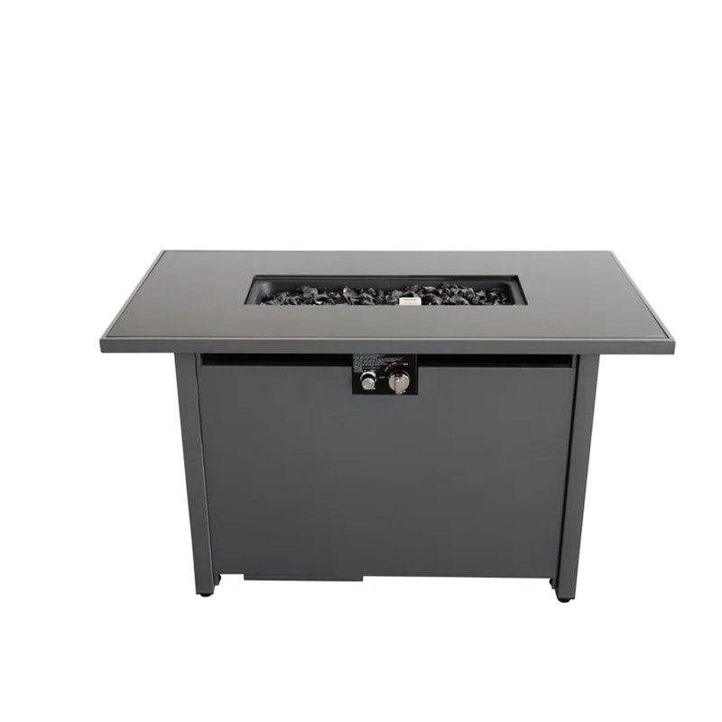42" Rectangle Fire Pit, 50000 , Black Finish, Lava Rock Compatible, Modern Style Metal Rectangle, Compatible With Rocks And Gas