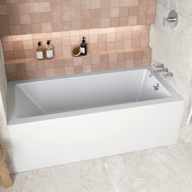 Streamline 66 in. x 32 in. Acrylic Right-Hand Drain Alcove Bathtub in Glossy White With External Drain, Polished Chrome