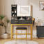 Ensemble de coiffeuse moderne avec miroir lumineux à DEL, éclairage 3 couleurs, 4 tiroirs, prise de courant et tabouret, coiffeuse de chambre à coucher - noir-2069578135