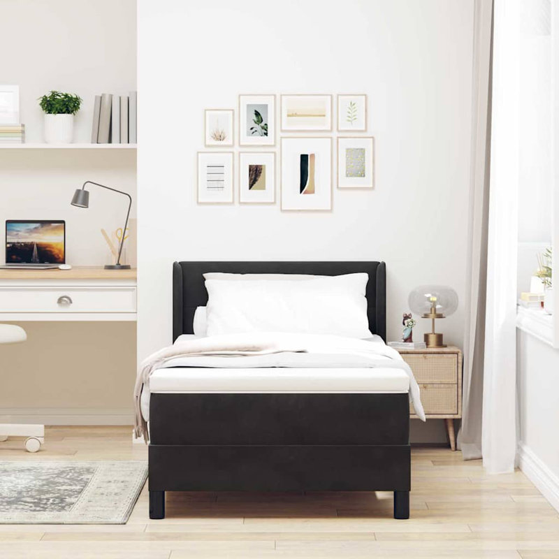 Lit sommier avec matelas Vidaxl noir 39,4 x 78,7 po en velours noir, Noir