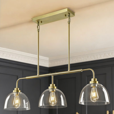 Modern 3-Light 39.37" Linear Kitchen Island Chandelier With Clear Glass Shades