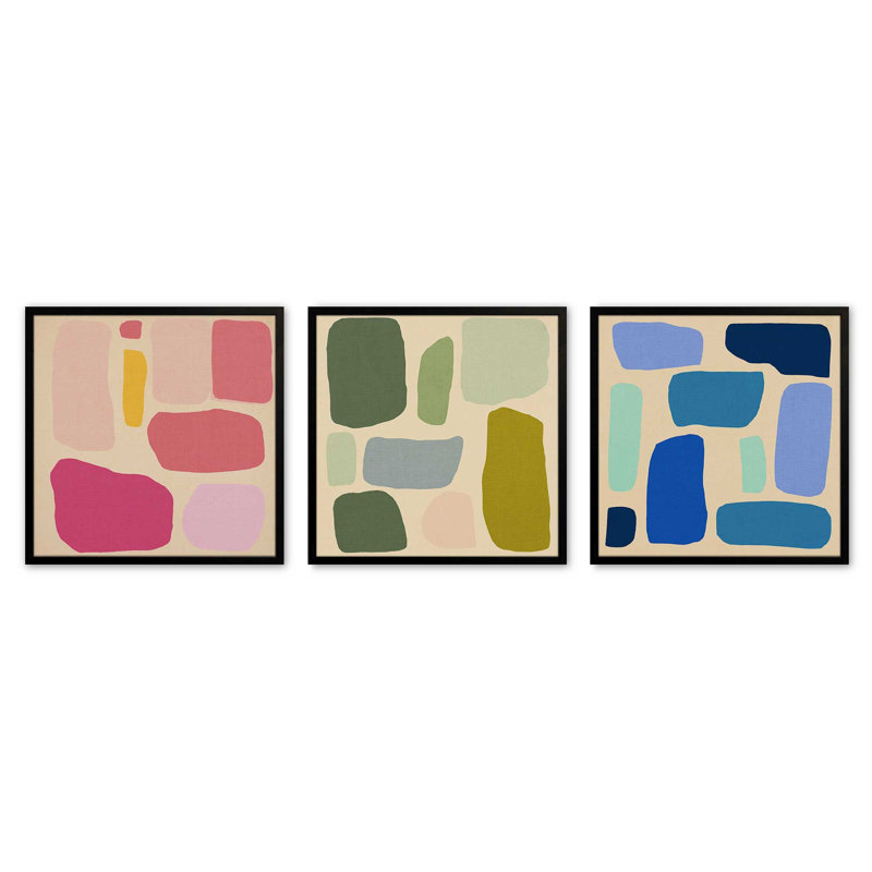 « Chromatic Rhythms » par Golden Glow Interiors – 3 œuvres sur papier, Noir satiné, H 21 po x l 21 po