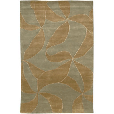 Callida Authentic Hand-Knotted Wool Brown, Cream & Green Abstract Area Rug