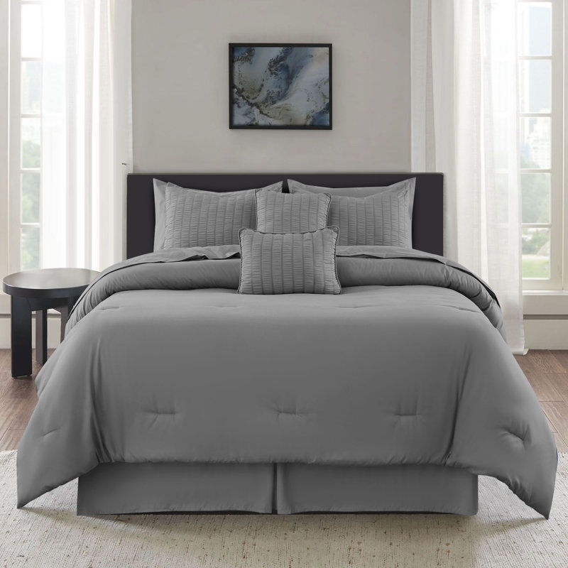 Ensemble d'édredon 10 pièces avec lit en sac pour toutes les saisons Seersucker, Gris