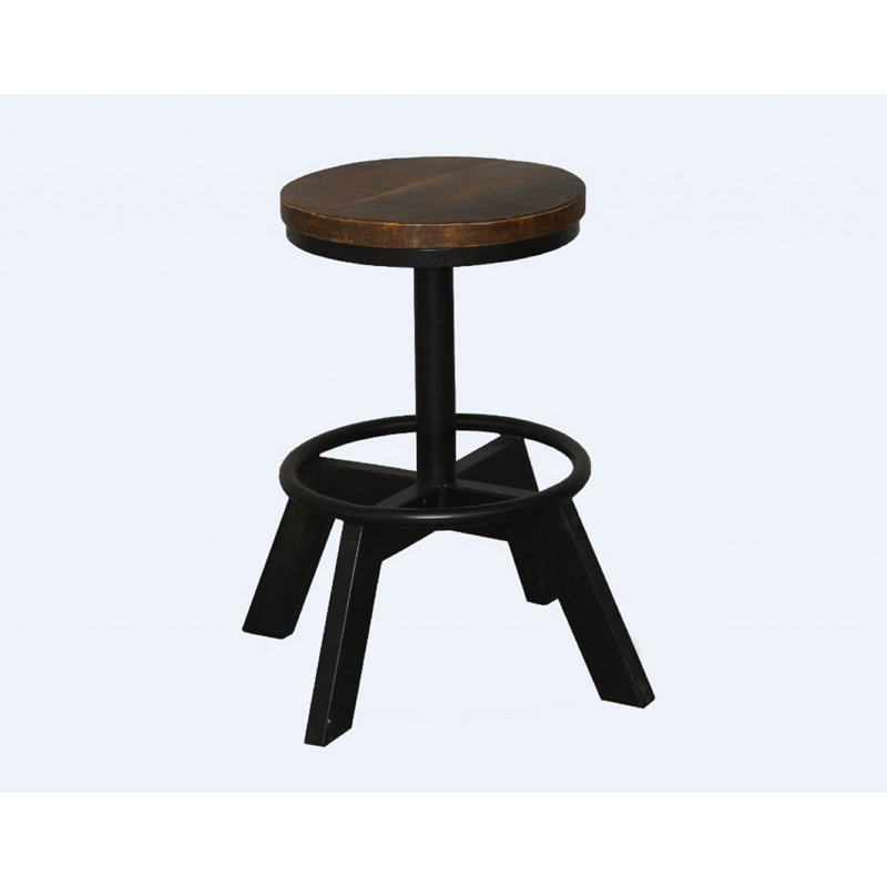 Chaise sans dossier 22 po en fer brun et noir avec repose-pieds