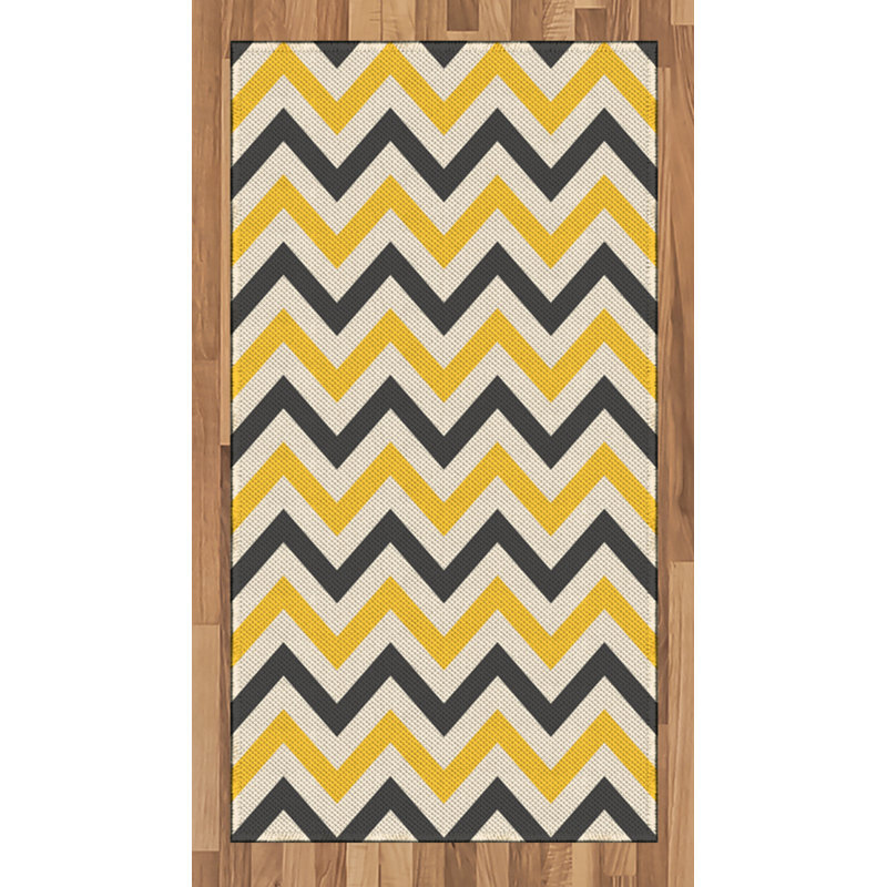 Yellow Chevron High Density Long Fiber Poly Threads Decorative Area Rug Carpet, Rectangle 2'7" x 5'