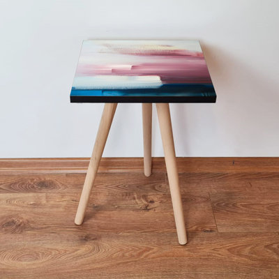 Stylish Side Table, Abstract Design, 13.8 x 16.5 x 13.8 inches | 100% MDF with Beech Wood Legs, Thickness: 0.7 inches | Perfect for Living Room or Bedroom, Modern and Functional Decor Solution