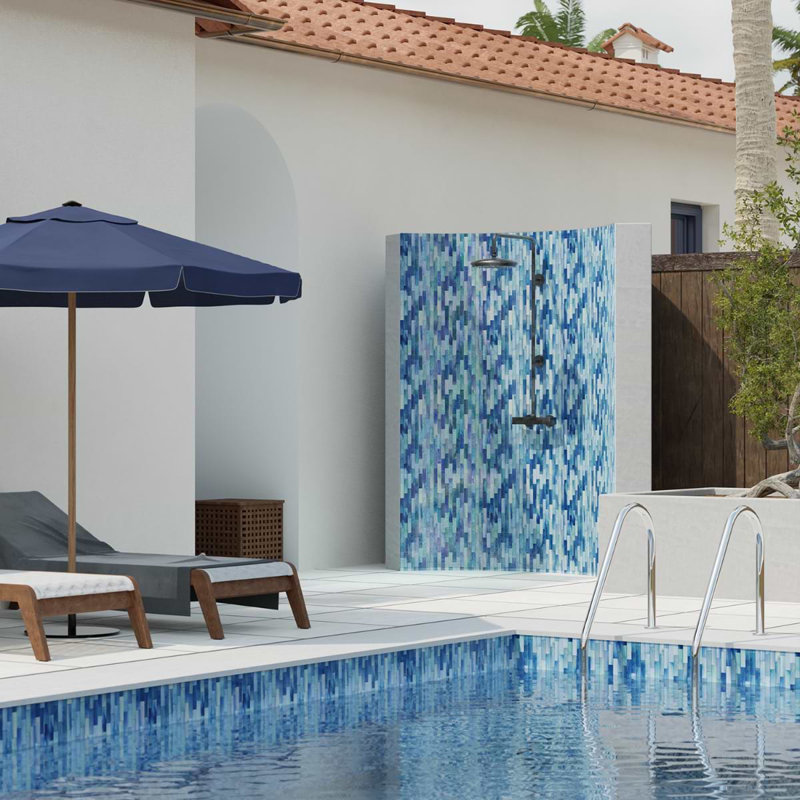 Artwater Iridescent 12x12 Brick Iridescent Polished Glass Mosaic Tile, Beach Blue