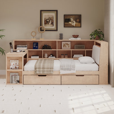L-shaped Wooden Daybed with Under-bed Drawers and LED Light for Bedroom by Brayden Studio