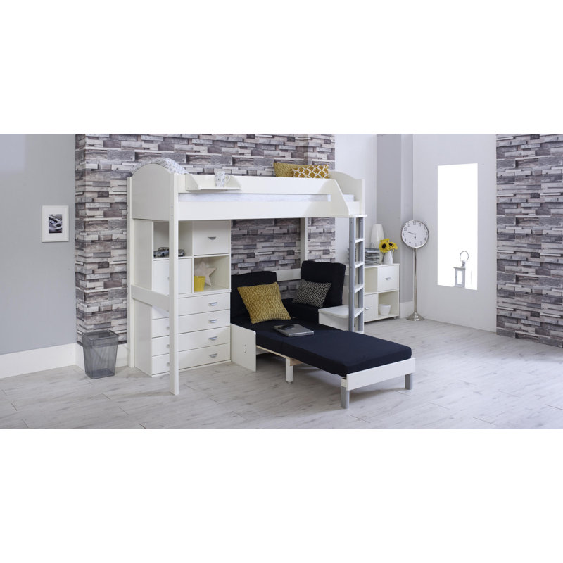 Melodie European Single (90 x 200cm) L-Shaped Bunk Bunk Bed with Bookcase, White, Black