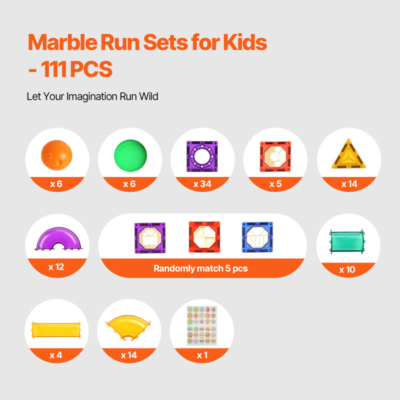 Magnetic Tiles Marble Run 111 PCS jouet éducatif pour enfants
