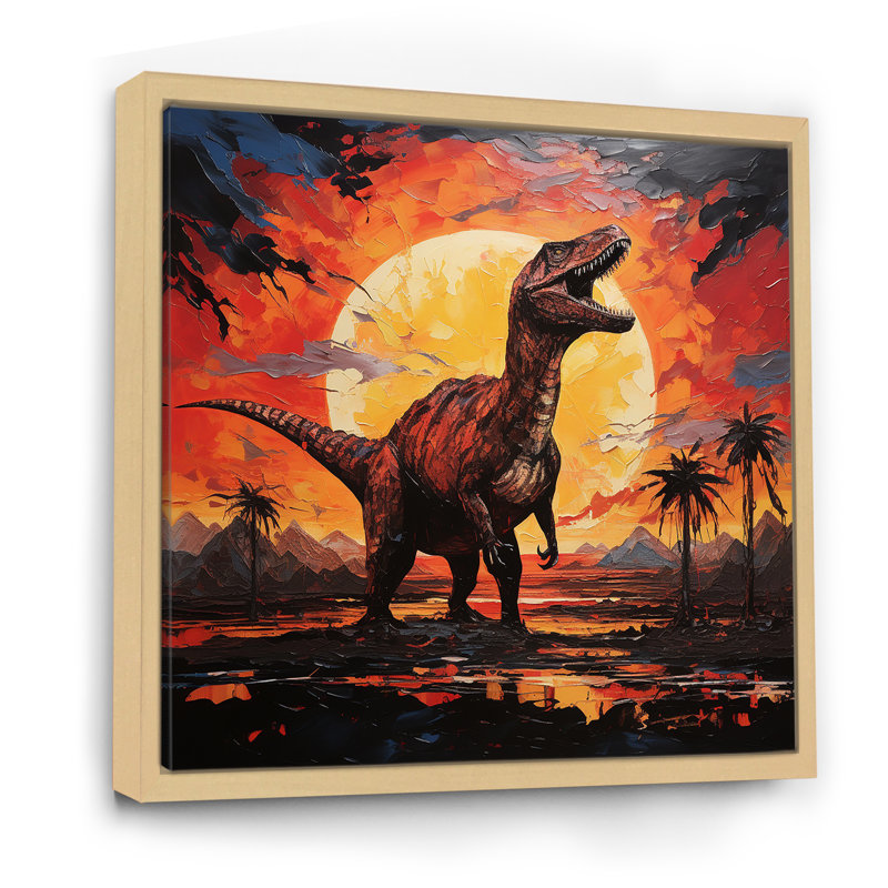 «Red and Yellow Dinosaur Sunset III - Dinosaur», art mural encadré, Cadre flottant brun, 36" H x 36" W