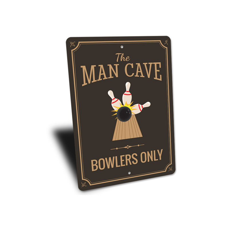 Enseigne Bowler «Man Cave» en aluminium, H 18 po x l 12 po x P 0,06 po