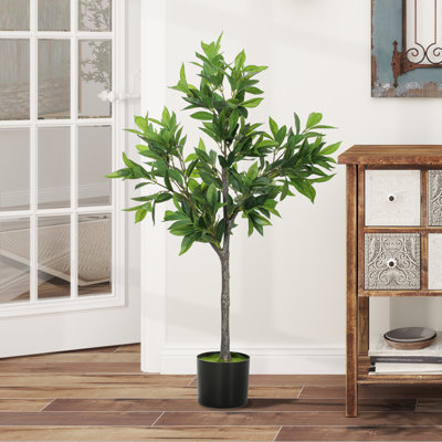 Laurier artificiel, plante en pot de 90 cm de haut avec base lestée, pour la décoration intérieure du salon ou du bureau.