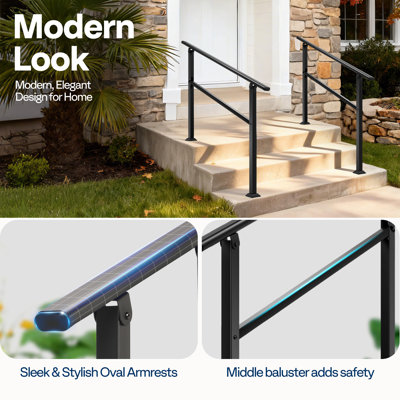 3 Step Alloy Steel Black Oval Exterior Hand Railing (2-pack)