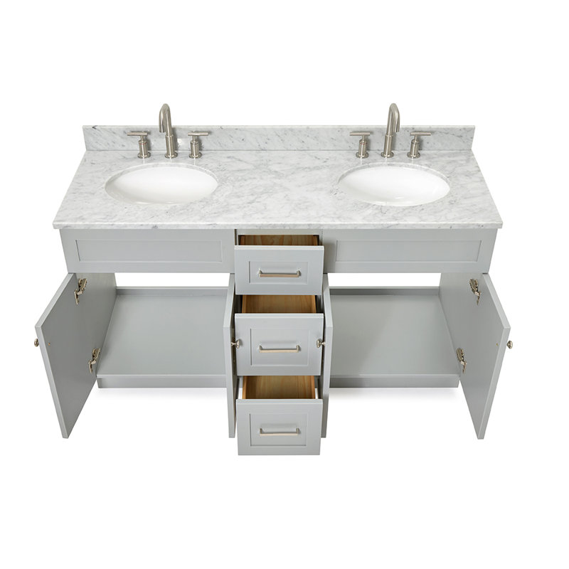Partham 61'' Double Bathroom Vanity with Carrara Marble Top, Gray