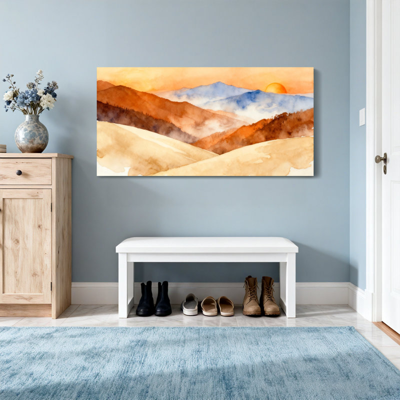 «Landscape & Nature Mountain Landscape Sunset», reproduction d'art à l'aquarelle, H 24 po x l 48 po