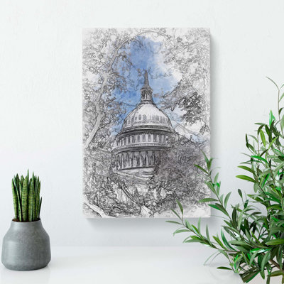 Capitol Hill & Cherry Blossom Tree in Abstract - Wrapped Canvas