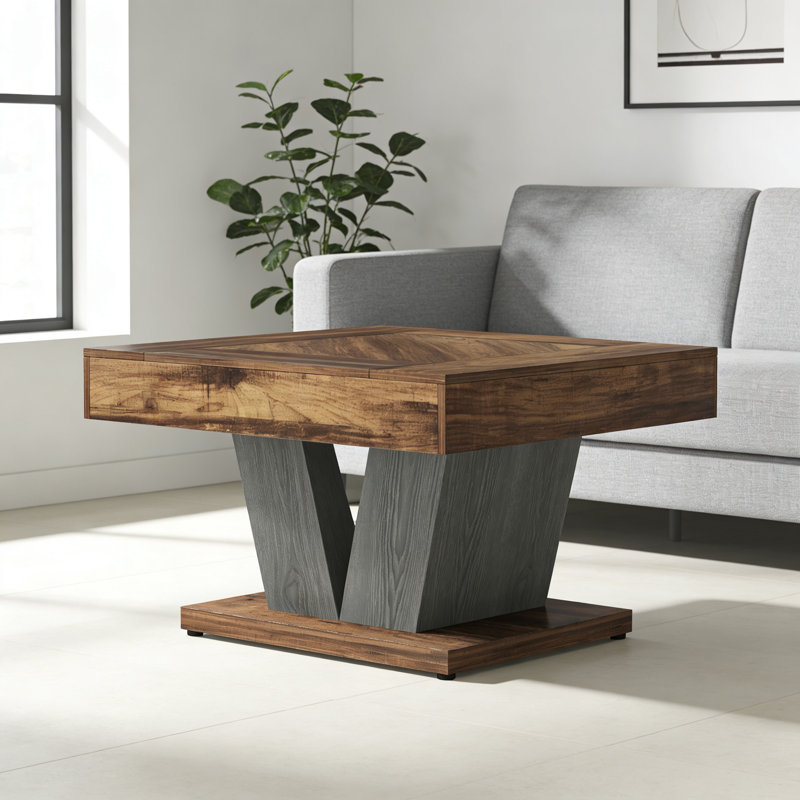 Table basse carrée à motif nordique avec pieds bicolores en forme de V