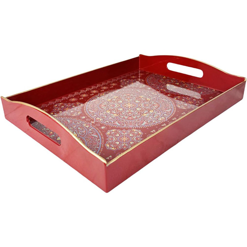 Plateau de service décoratif Boho avec poignées, plateau en plastique pour table basse, repose-pieds et décoration intérieure